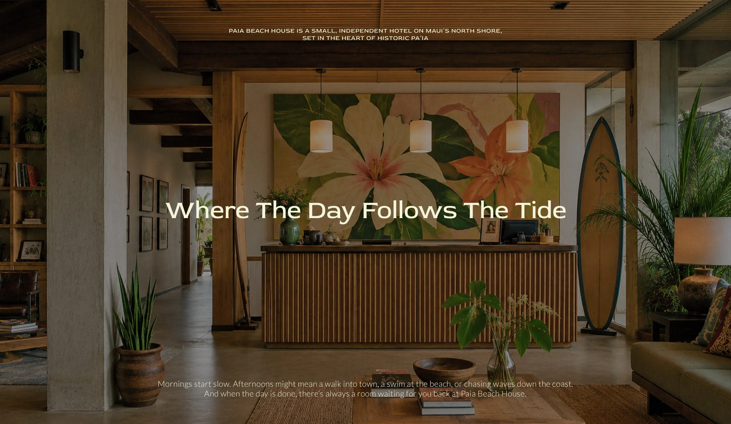 Lobby interior concept for Paia Beach House hotel branding