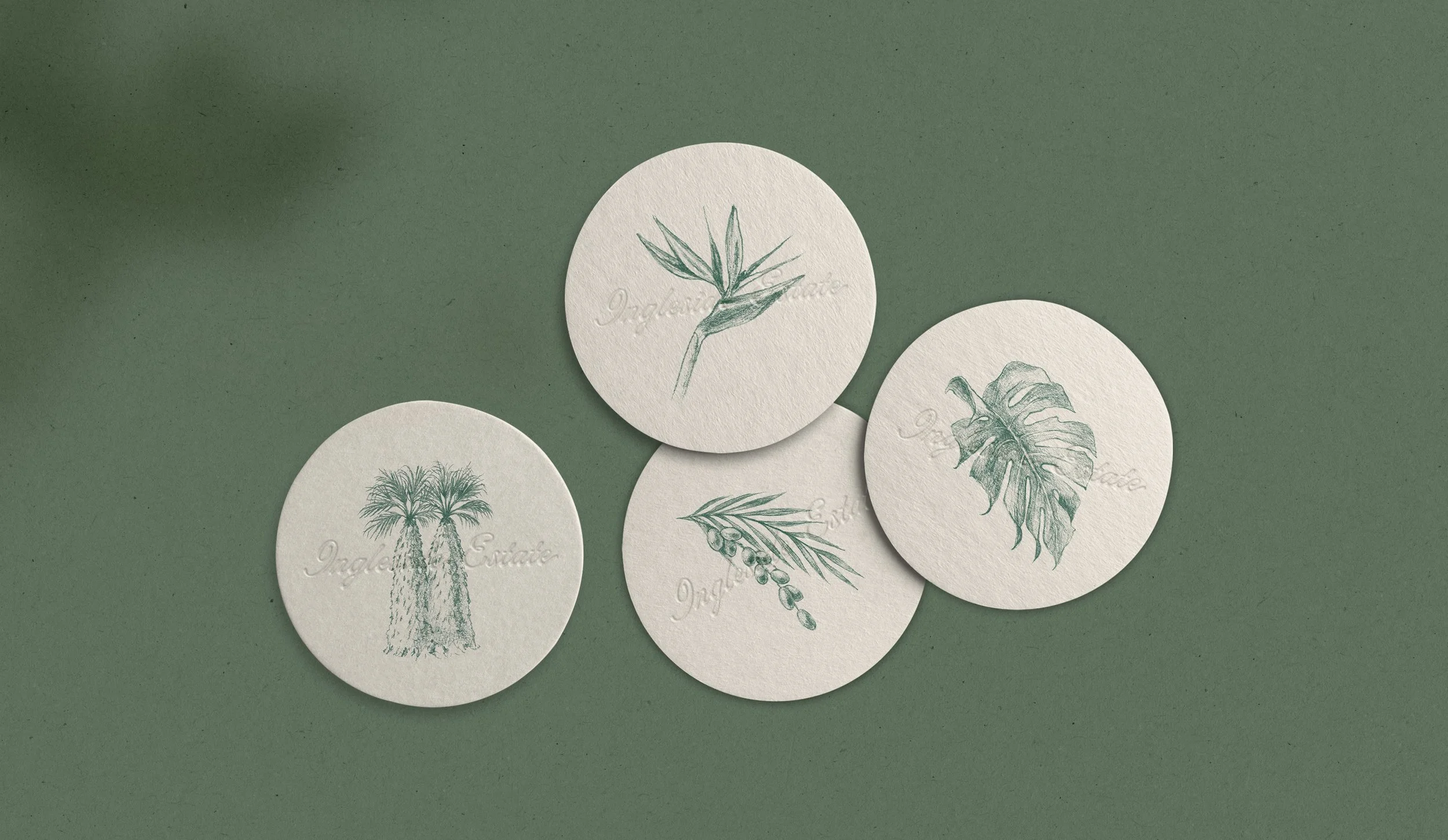 Blind embossed paper coaster for Ingleside Estate