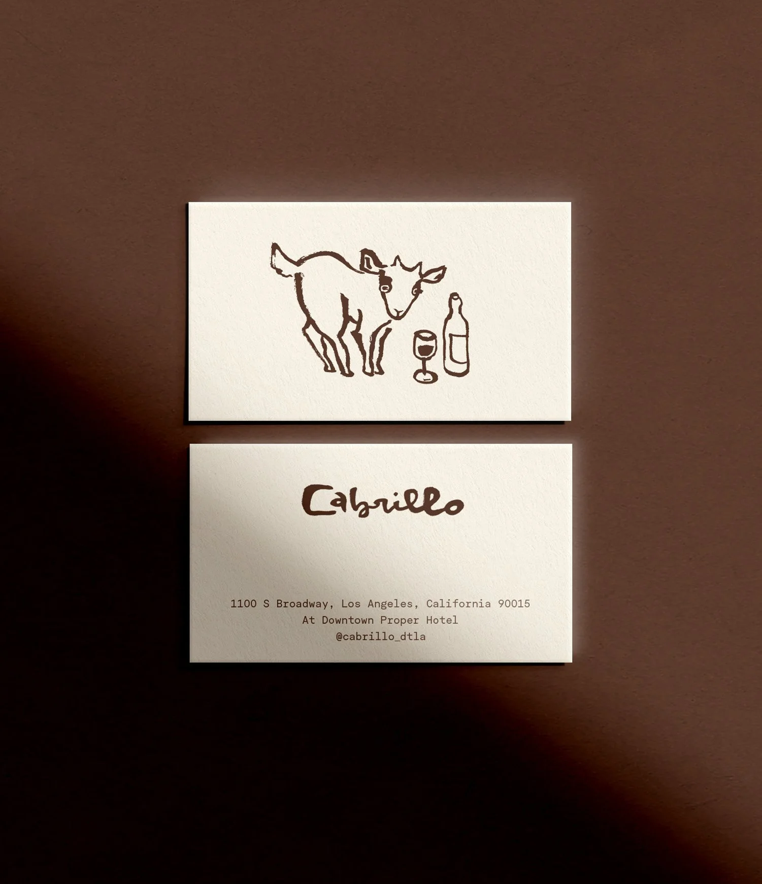 A business card design for Cabrillo at Downtown LA Proper Hotel