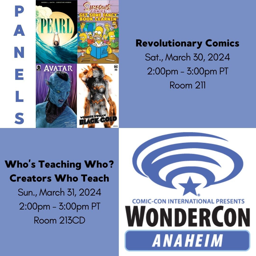 I can't believe @wondercon is right around the corner! Won't you join me for a couple of cool panels? On Saturday, I'll be talking with @paintedland @cecilseaskull @popmythologist and @collectiveactioncomix about revolutionary comics, as in comics ce