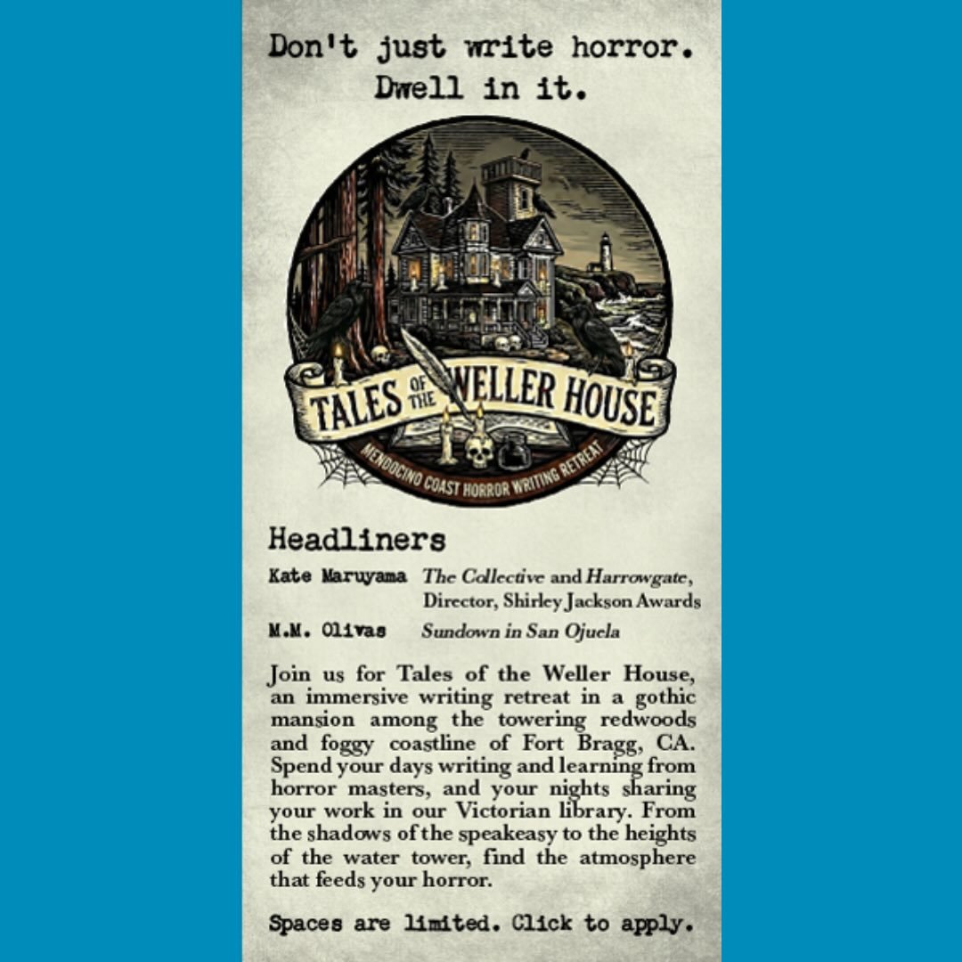 Horror Writers, pack your bags! My pal @katemaruyama is co-hosting a horror writing retreat AT A HAUNTED MANSION! Join them on the windswept Mendocino Coast in Northern California. Practice your craft in a place that I am too chicken to visit! It's c