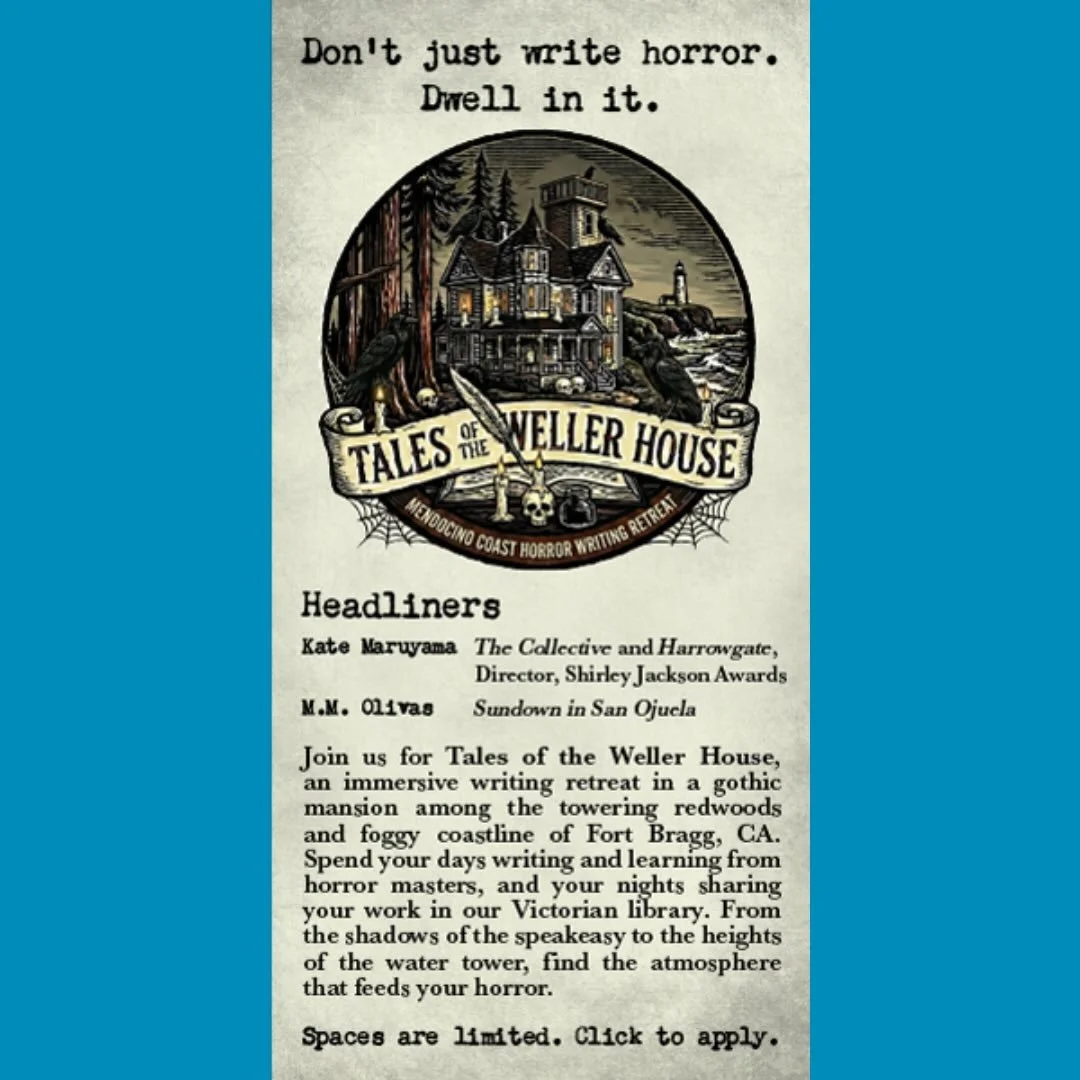 Horror Writers, pack your bags! My pal @katemaruyama is co-hosting a horror writing retreat AT A HAUNTED MANSION! Join them on the windswept Mendocino Coast in Northern California. Practice your craft in a place that I am too chicken to visit! It's c