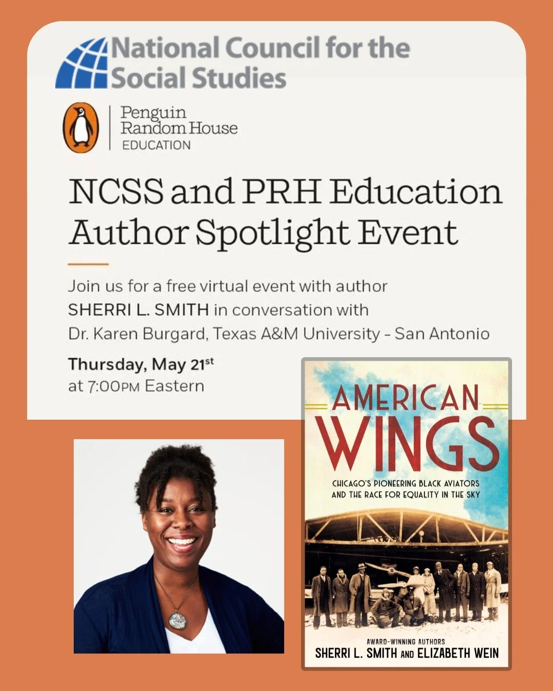 Hey folks, I'll be in conversation with Dr. Karen Burgard (Associate Professor, Department of Curriculum and Instruction at Texas A&amp;M University &ndash; San Antonio) later this month, talking about American Wings. I'll try my best to be both witt