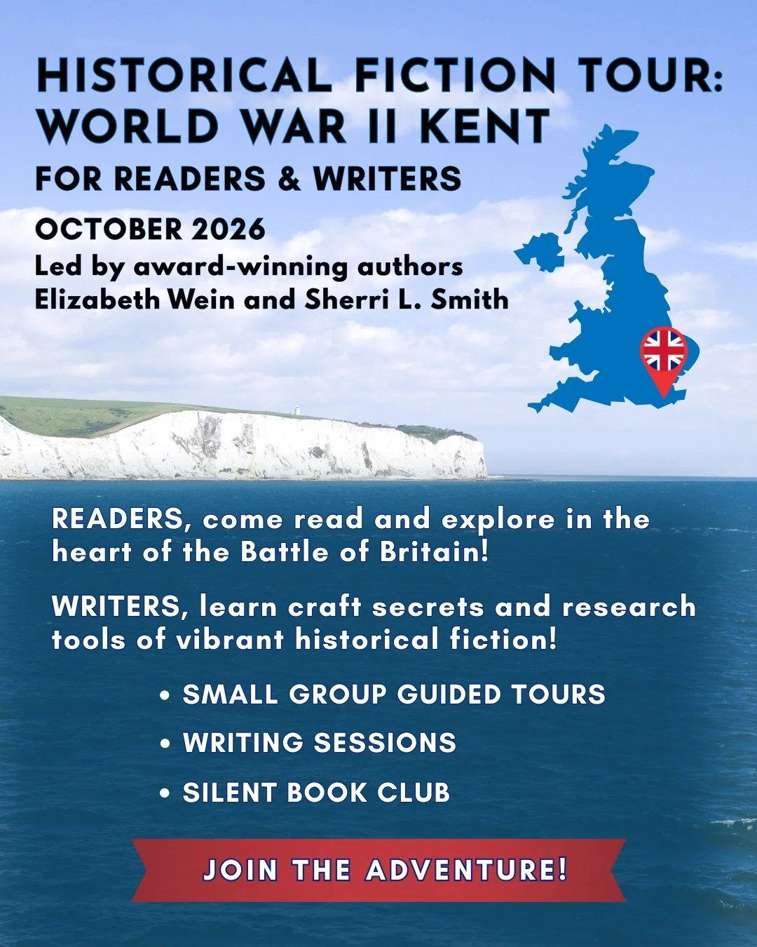 Hey, Historical Fiction Fans, what are you doing this October?

Join me and the fabulous Elizabeth Wein on our tour of WWII Kent, England! 

One week, two award-winning authors, tons of historical sightseeing, book reading, and writing in and around 