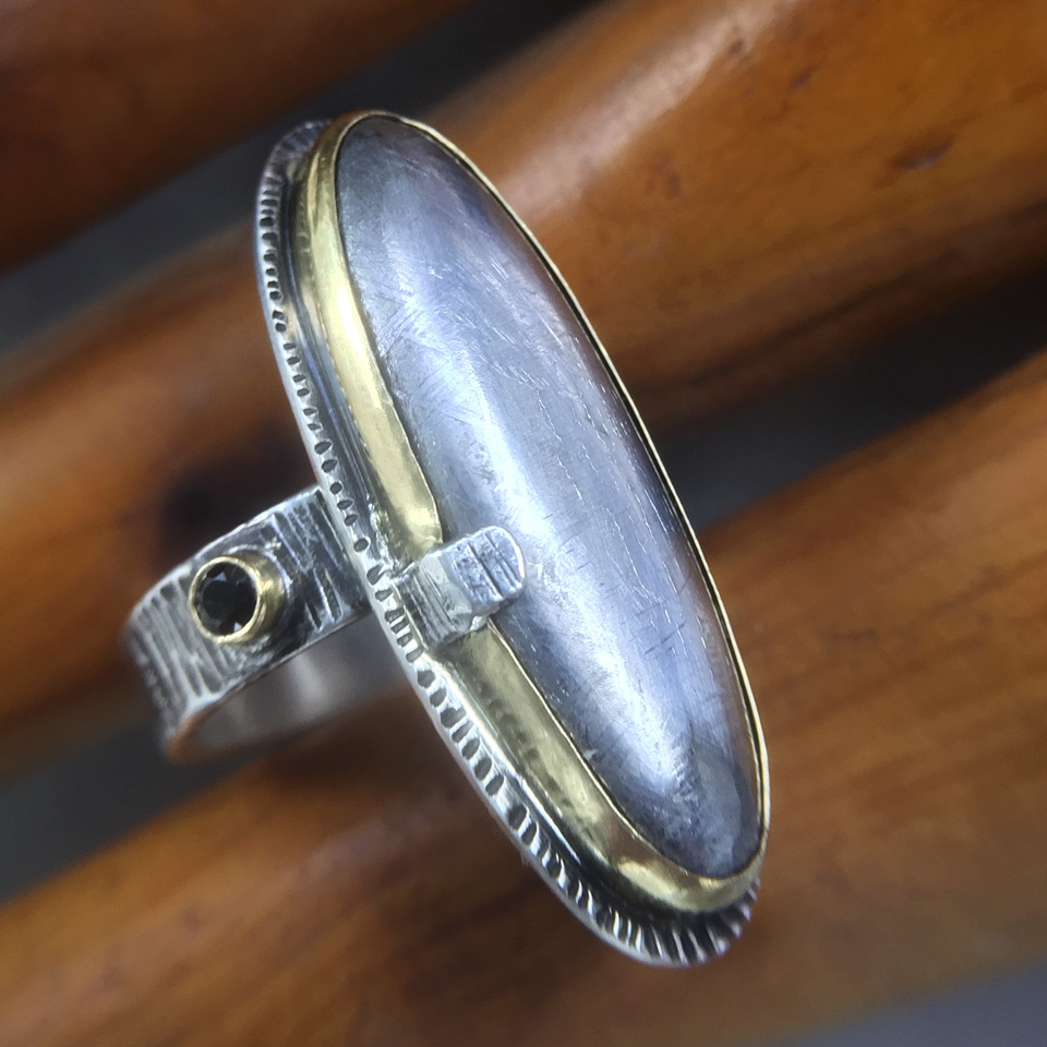 Meteorite Ring in Sterling and 18KGold