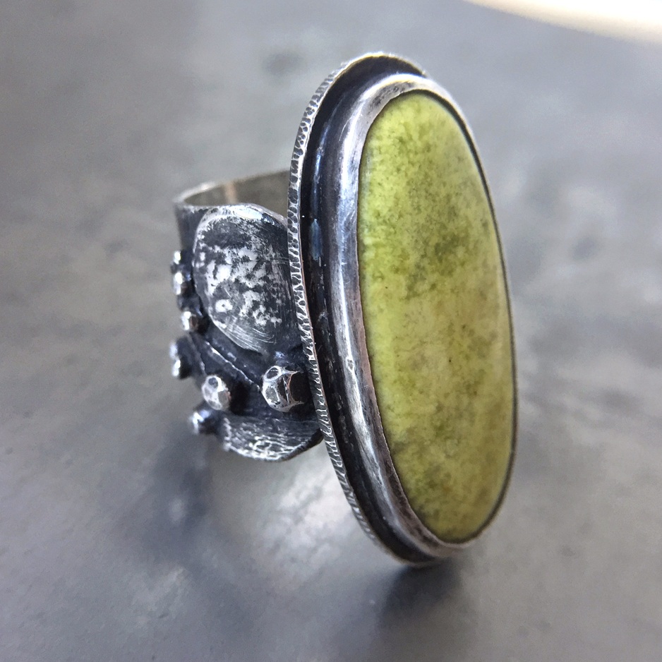 Serpentine and fused Sterling Ring