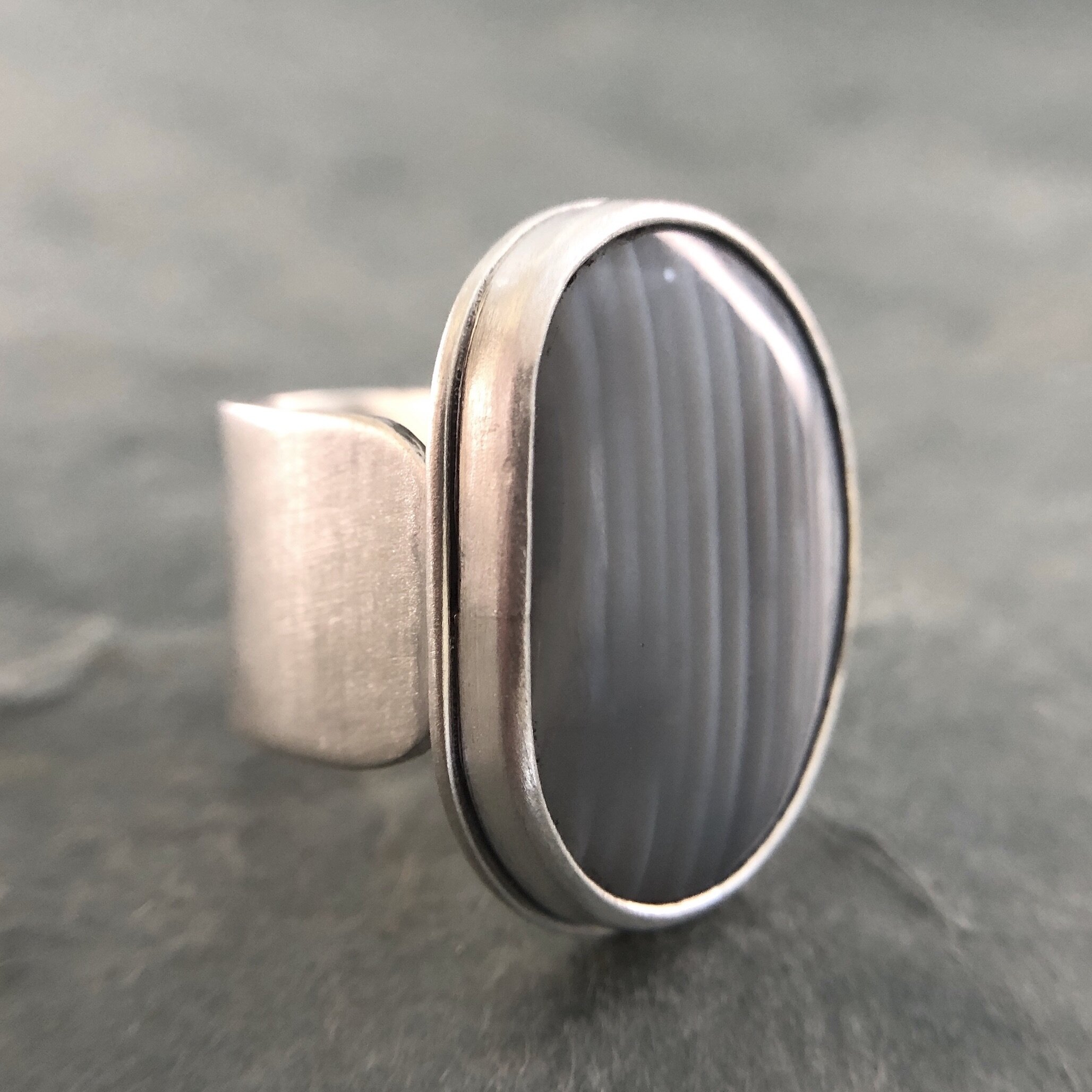 Gray Agate and Sterling RIng