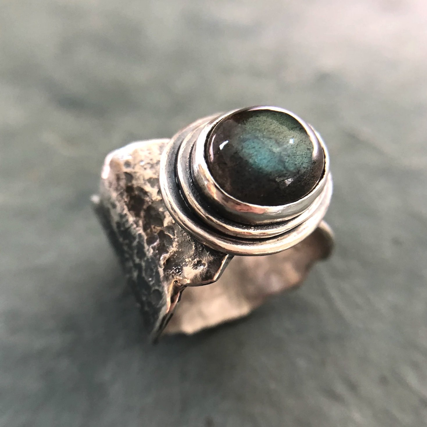  One of a Kind Ring Labradorite and Sterling ©CRose2022 