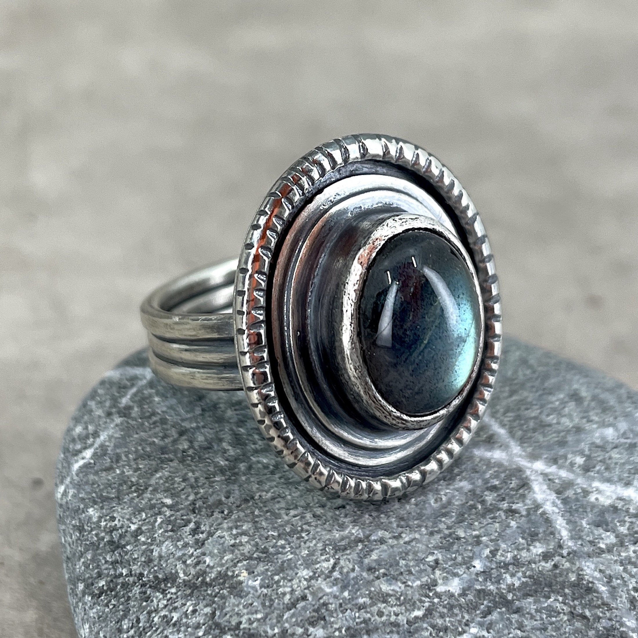  One of a Kind Ring Labradorite and Sterling ©CRose2022 