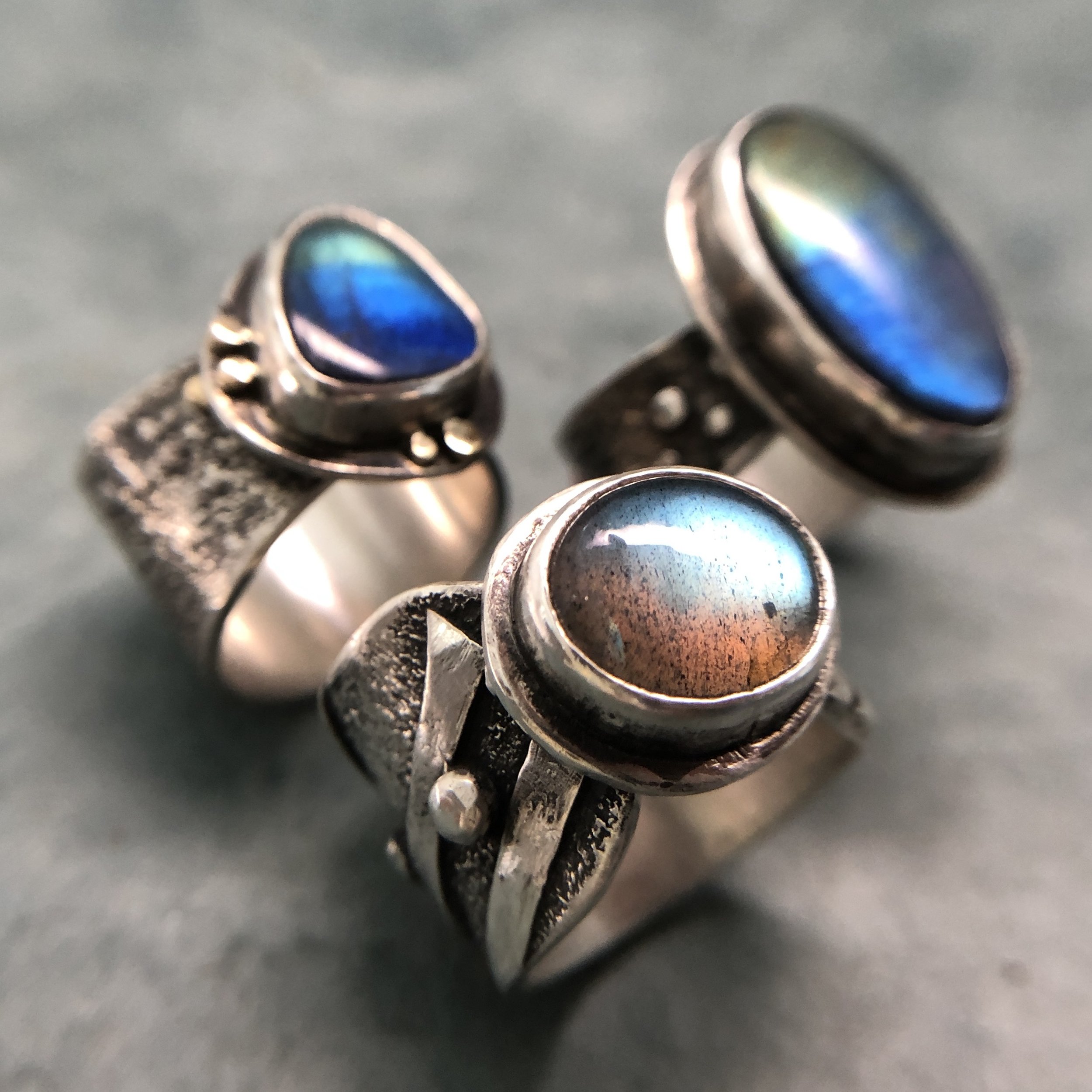  One of a Kind Rings Labradorite and Sterling ©CRose2022 