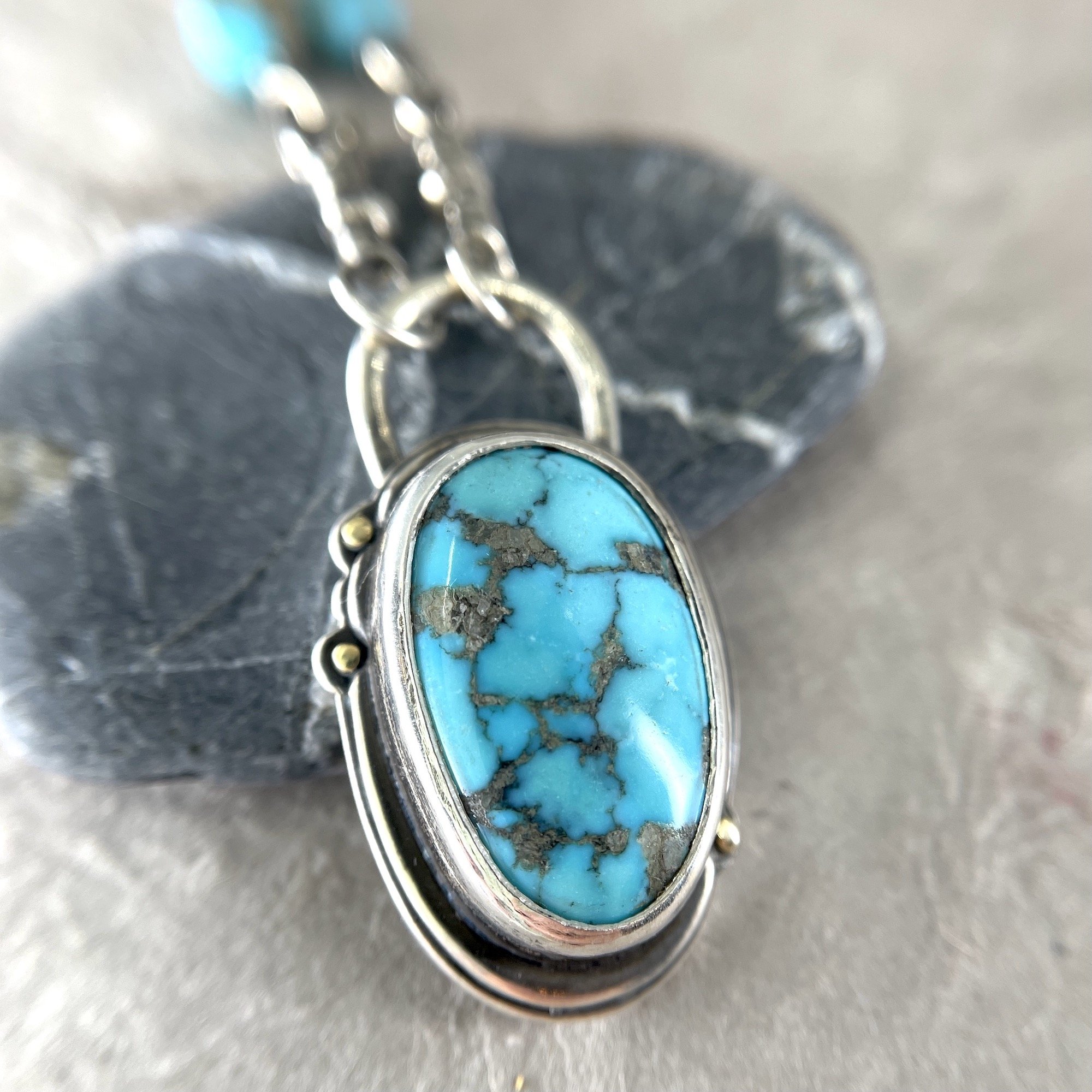  One of a Kind Pendant Turquoise, 14k Gold, Sterling ©CRose2022 