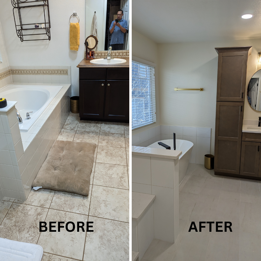 Behind the Tile: Showcasing the clean construction phase, rough plumbing adjustments, and the advanced Schluter systems waterproofing foundation that ensures lifetime durability.