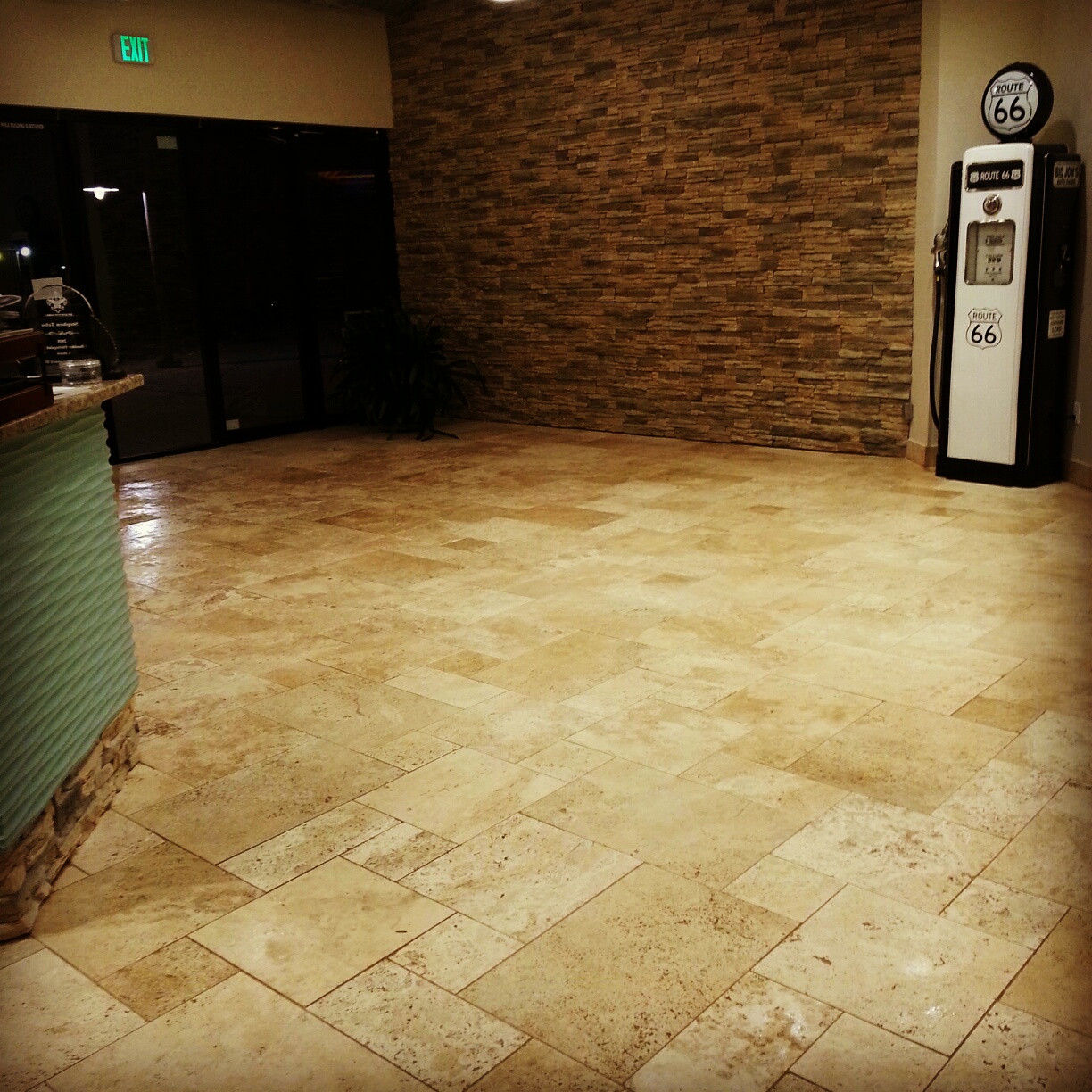 Limestone Versailles floor in Tebo Properties lobby in Boulder