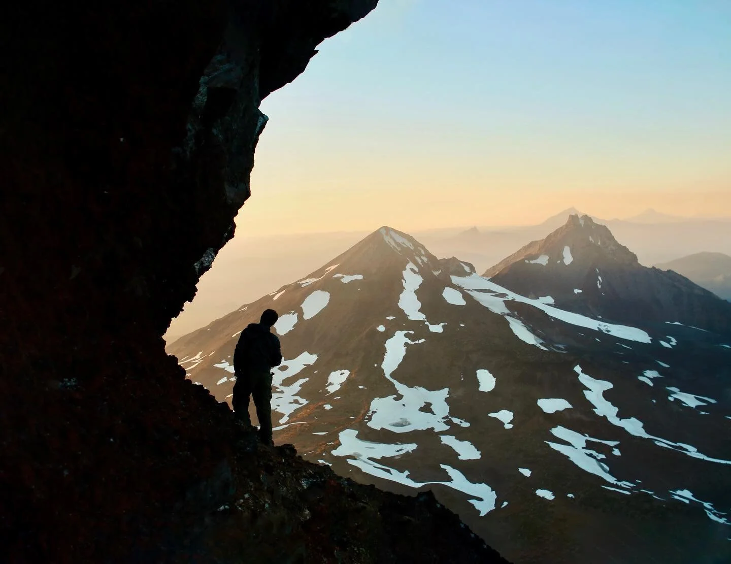 This was from my first time climbing South Sister circa 2016. A freezing night sleeping under the stars on the summit, and a golden sunrise with the mountain shadow stretching below&mdash; I was hooked. Still loving the mountains!
