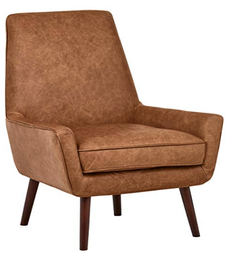 Rivet Jamie Leather Mid-Century Modern Low Arm Accent Chair, 31"W, Cognac