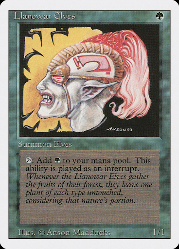 Revised Edition Llanowar Elves, starring the original “T for Tap” symbol