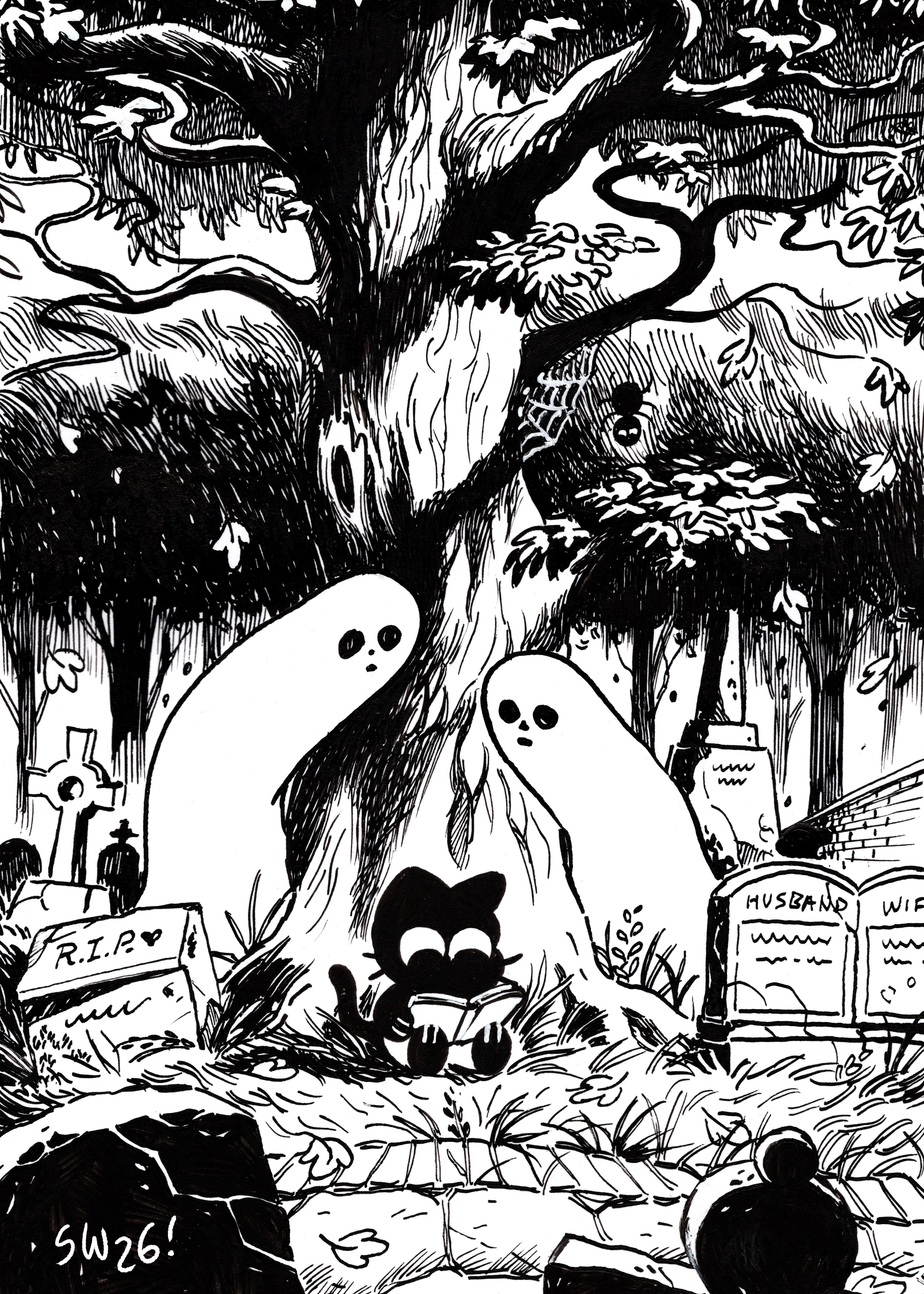 Secret Cat Graveyard Original Art