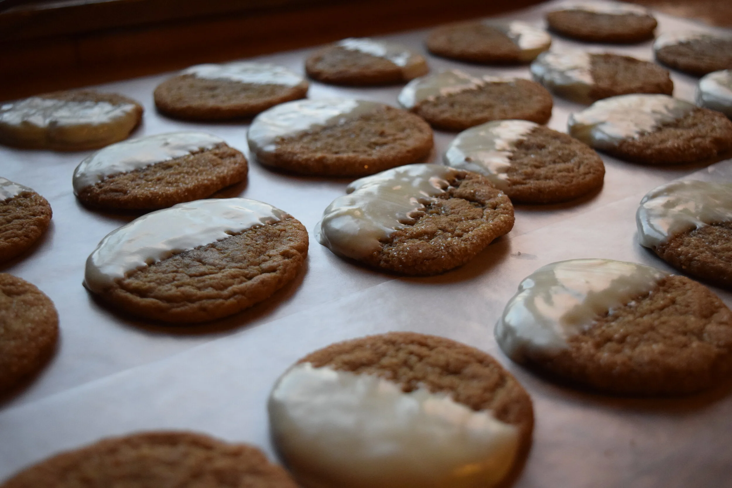 Soft Ginger Cookies Dipped in White Chocolate