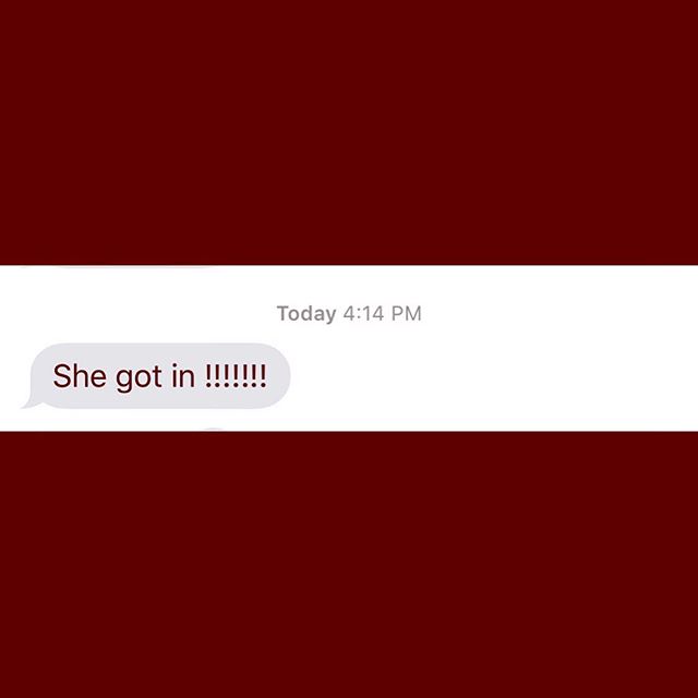 Love, love, love getting these texts from proud mamas! First college acceptance for the Class of 2020! So happy for this student, she has had her eyes on the prize for so long!