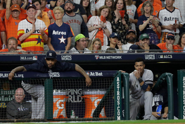 Shot of the Yankees dugout during Game 7 loss against the Astros in 2017 ALCS