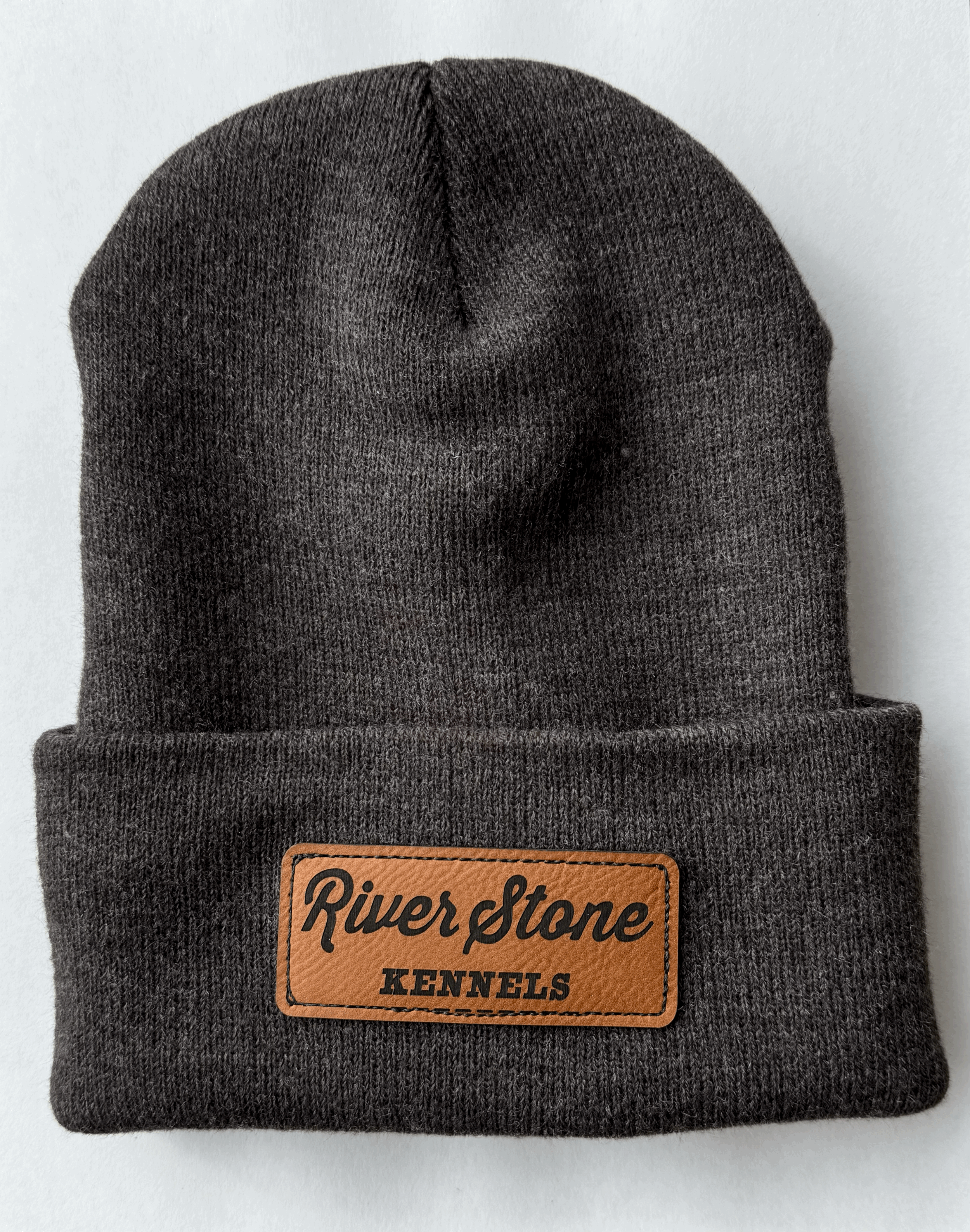 River Stone Beanie with Leather Patch