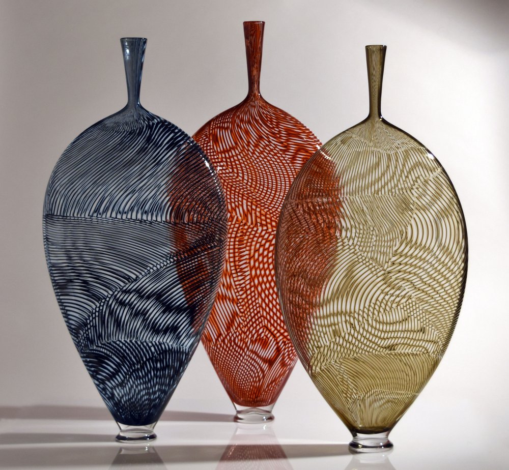 Trio of Aqua, Red and Bronze Print