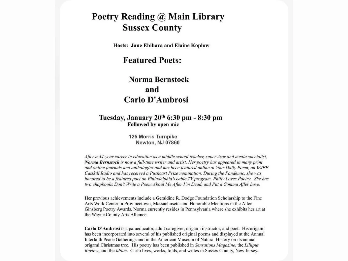 NEWTON - Poetry Reading @ Main Library Sussex County
