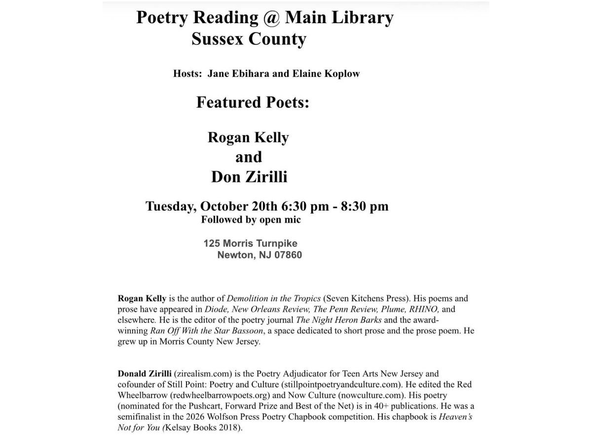 NEWTON - Main Library Sussex County: Poetry Reading