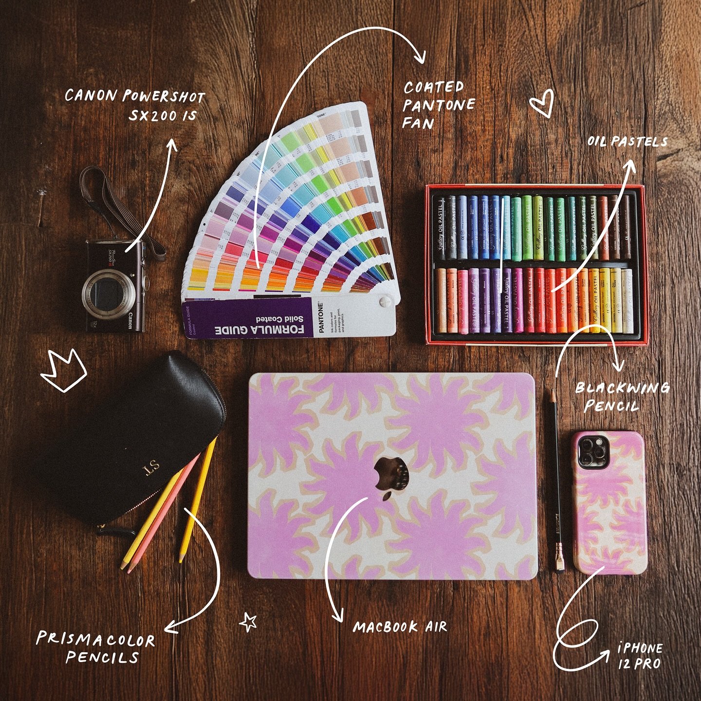 Some of the things I actually use on the daily - from scribbles and swatches to screen time and snacks (not pictured, but always there).

These tools keep the ideas flowing and the vibes fun.
What&rsquo;s on your must-have list? 👀👇

#creativeessent