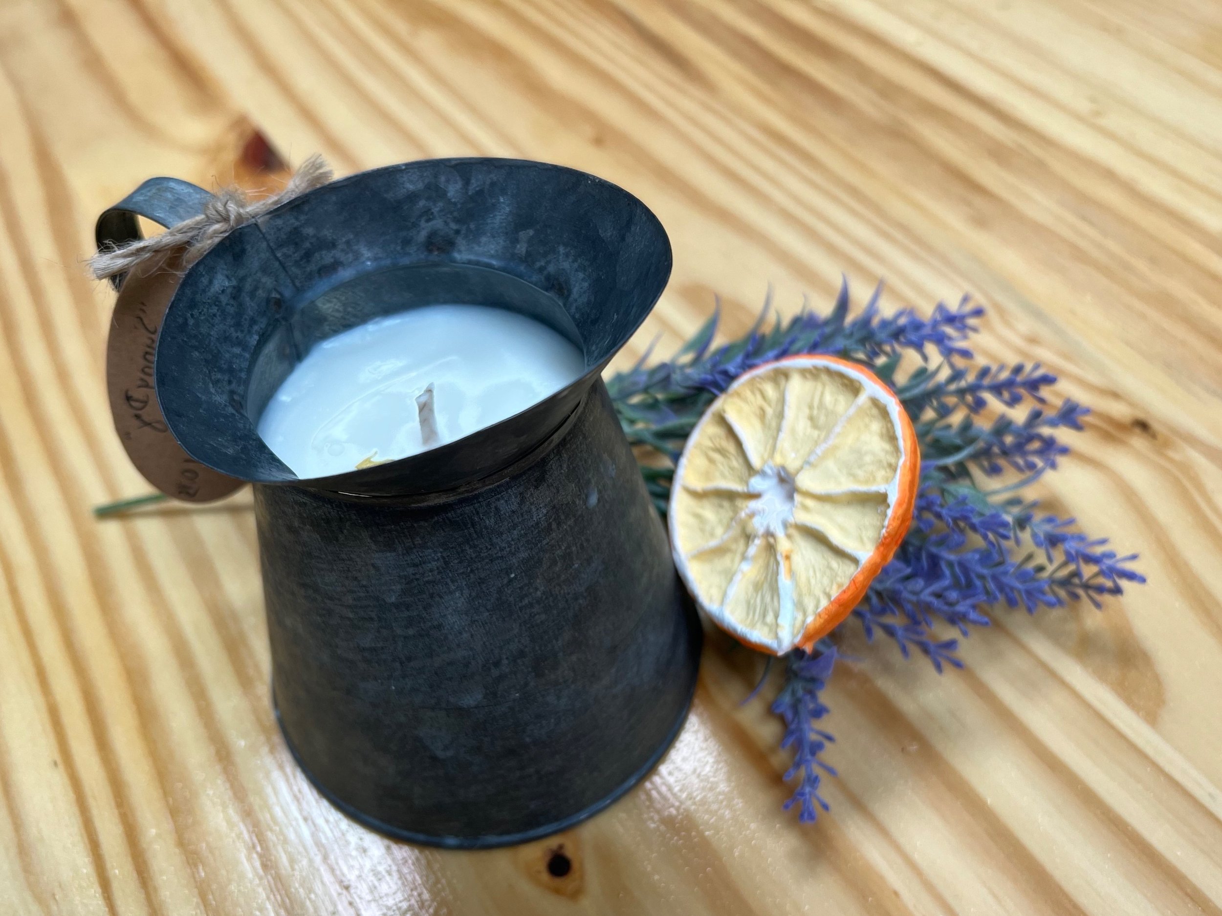 Happy Aromatherapy Candle in Tin Pitcher — Health Interventions