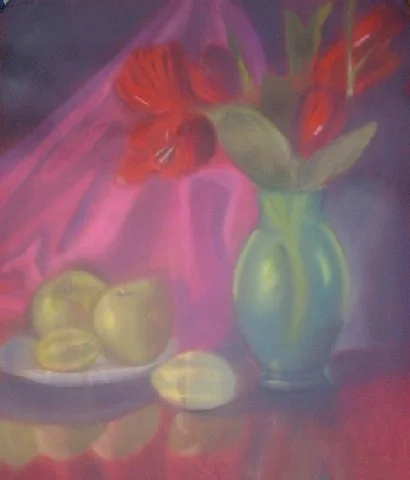 Green Apples and Red Flowers (Pastel, 2007)