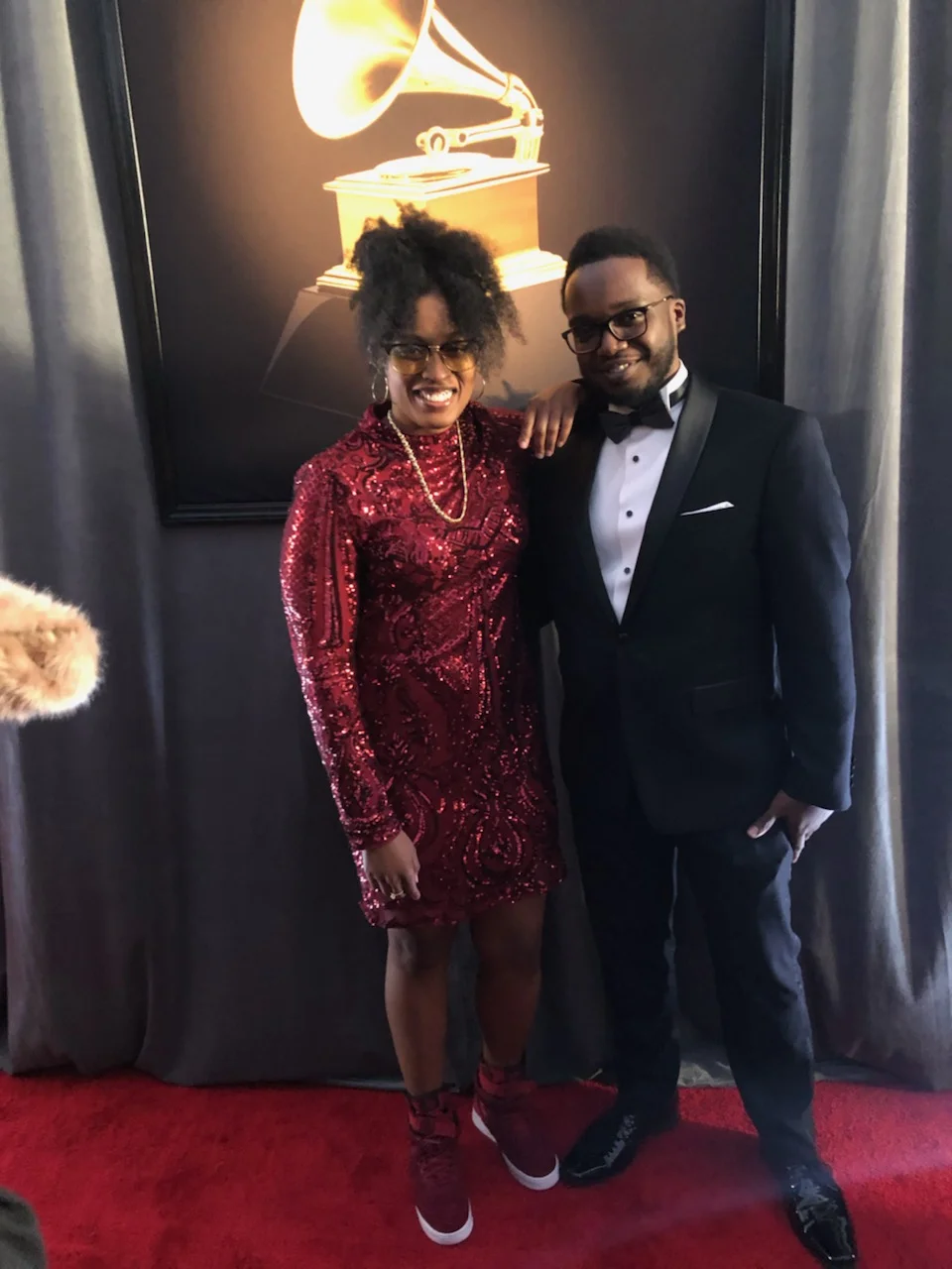 Ayanna Depas and Shamel Hughes attending the Grammy Awards in Los Angeles