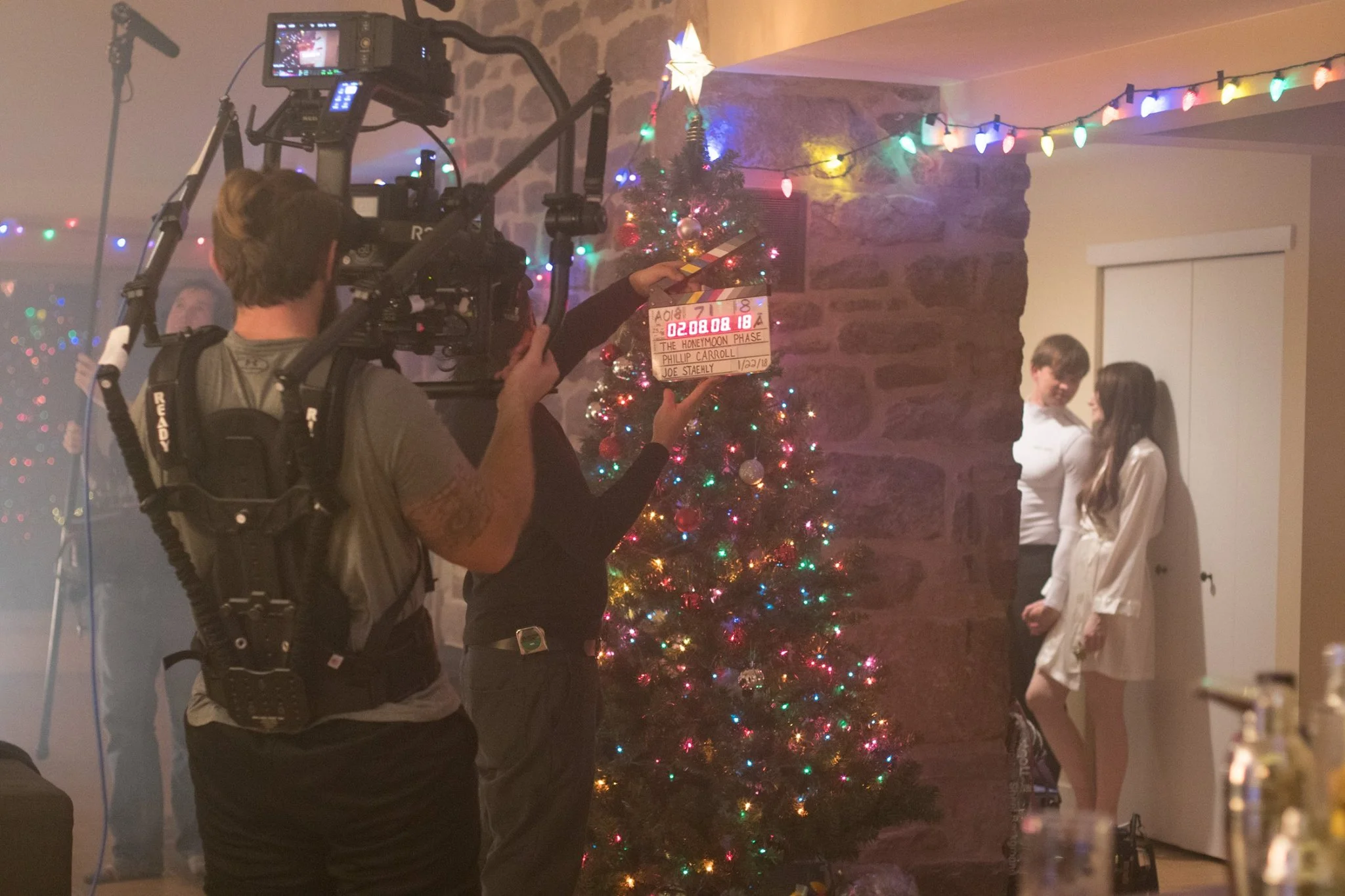 Jacob Pressley, Stephanie Morgan and Chloe Carroll on set for The Honeymoon Phase filmed in New Jersey | Courtesy of Phillip G. Carroll Jr.
