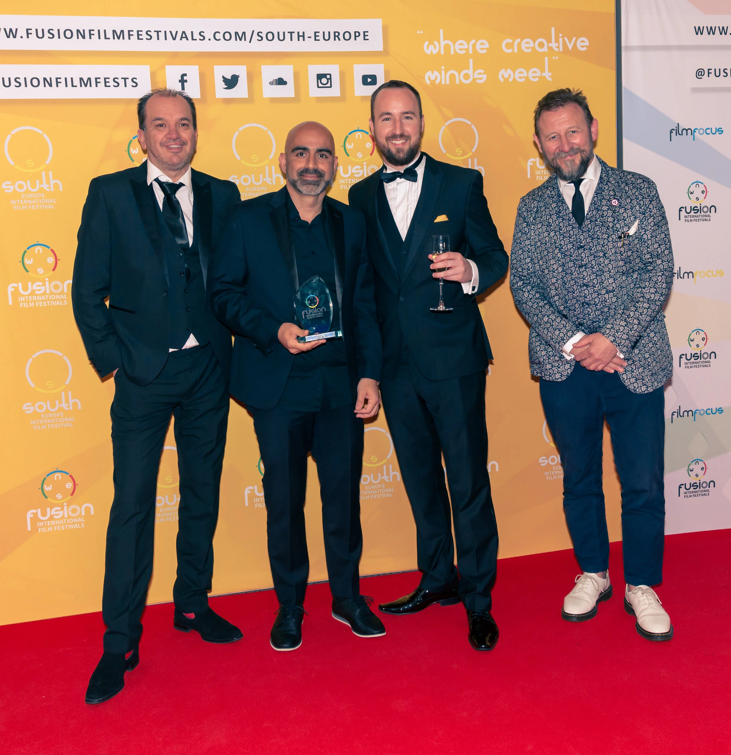 Steve Grossmith, Alain Maiki, Dan Hickford, and Colin Graham at the South Europe International Film Festival in Valencia on May 11, 2019 | Courtesy of Stuart Watson