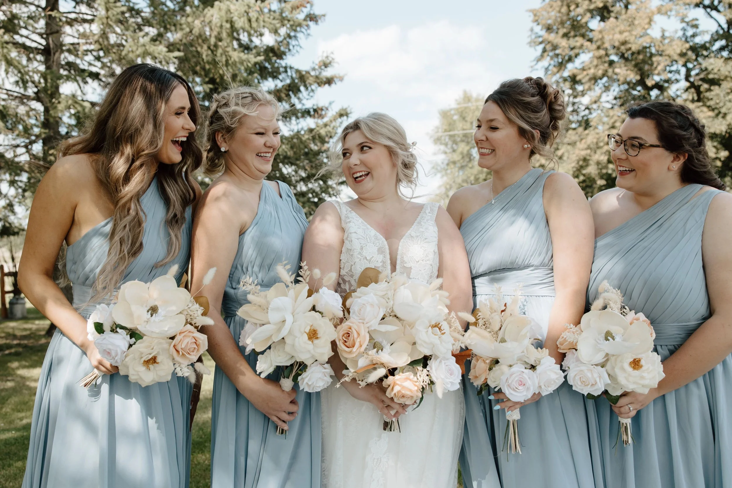 Bride & Bridesmaids on wedding day at MN Wedding Venue Adler Ranch near Alexandria MN