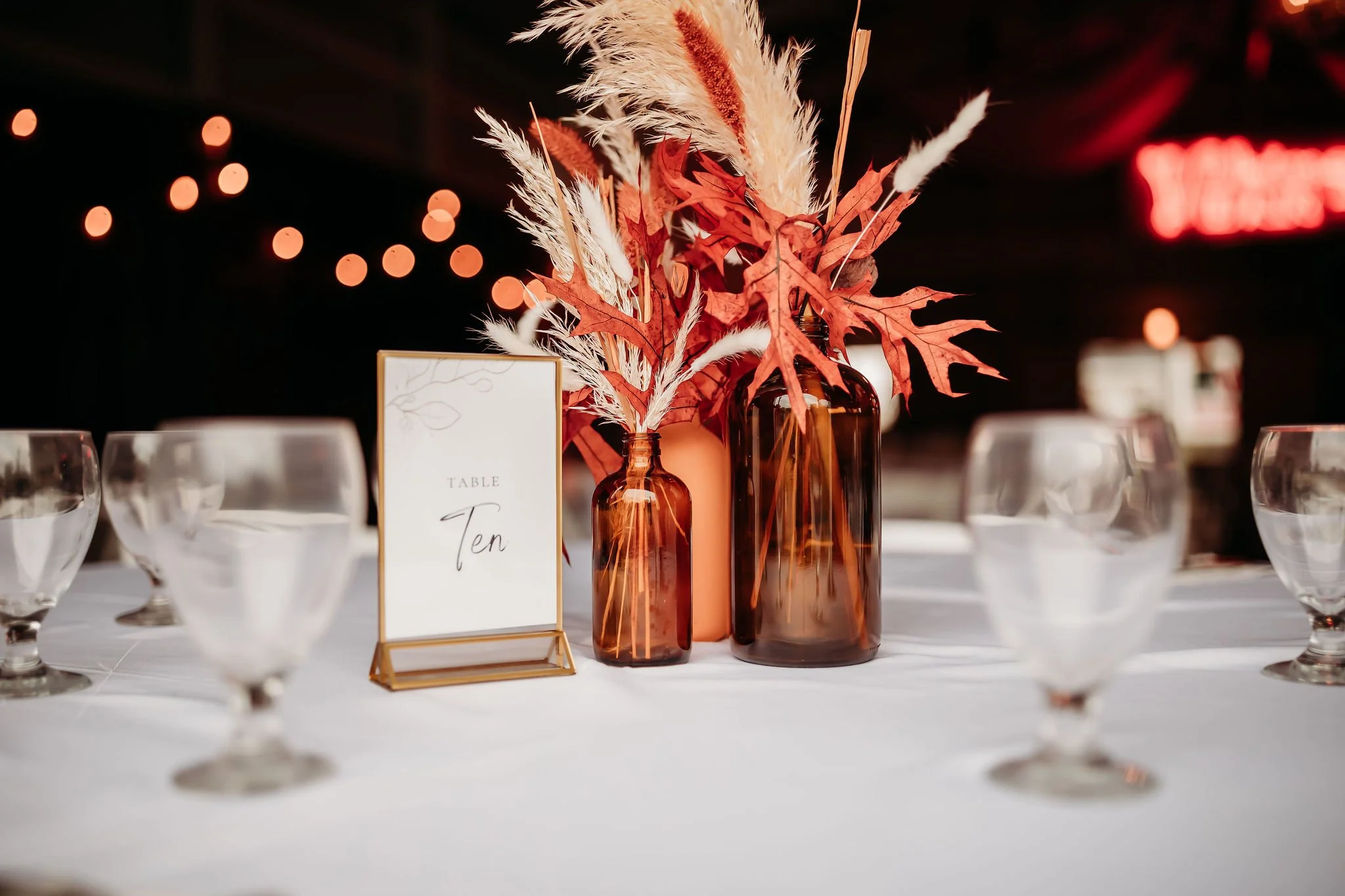 Table decor at outdoor MN garden wedding venue Adler Ranch Wedding Venue, located near Alexandria MN