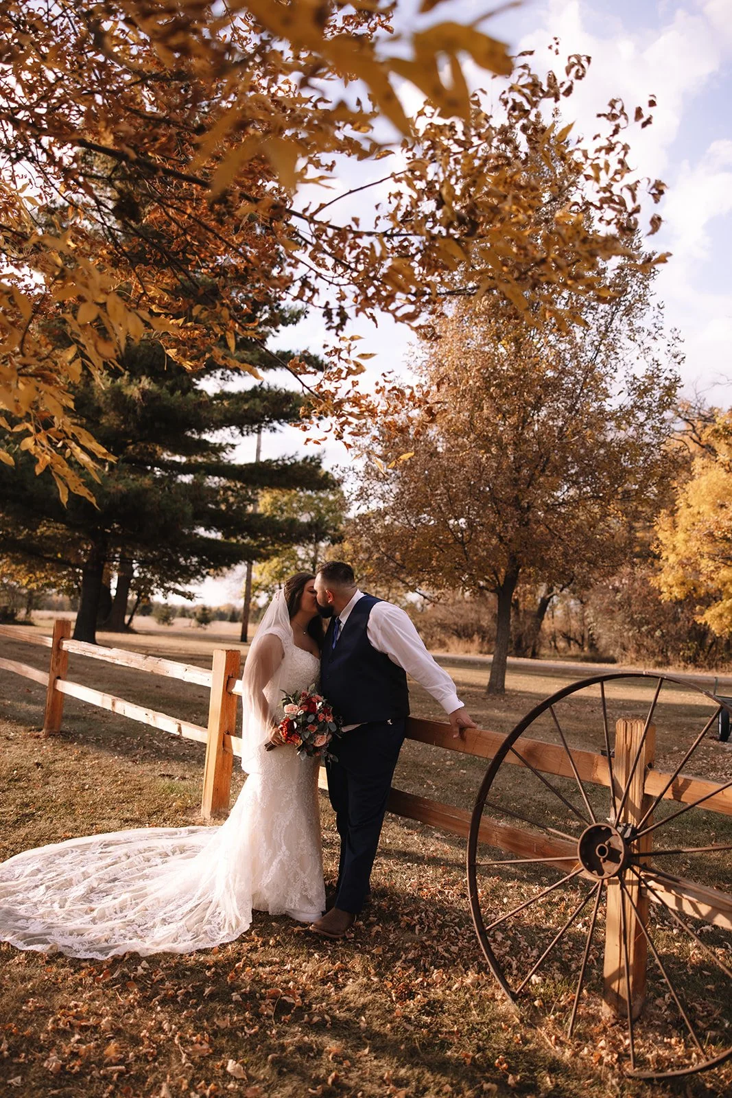 Bride &amp; Groom at Fall wedding Adler Ranch