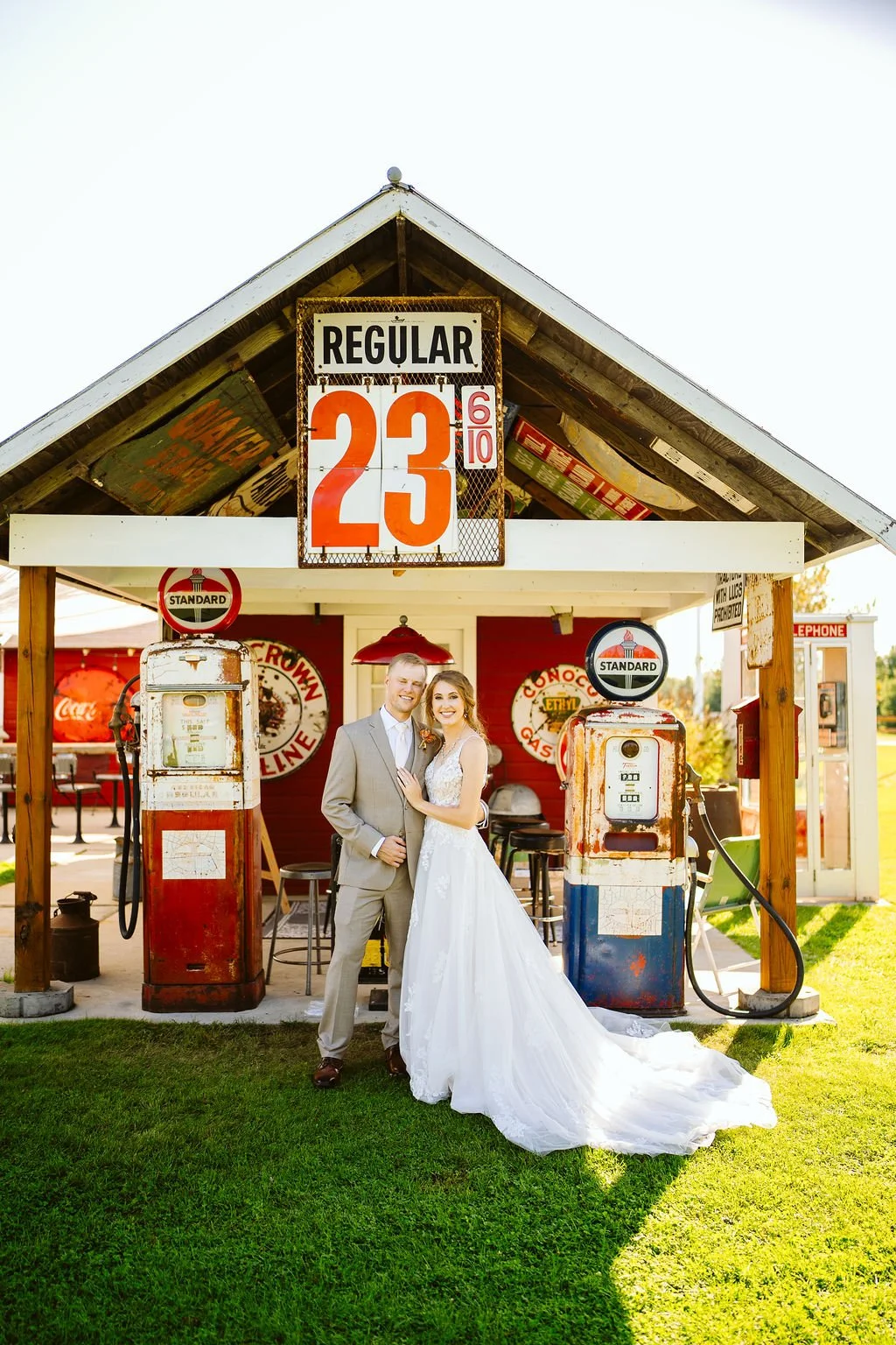 Bride &amp; Groom at Gas Station
