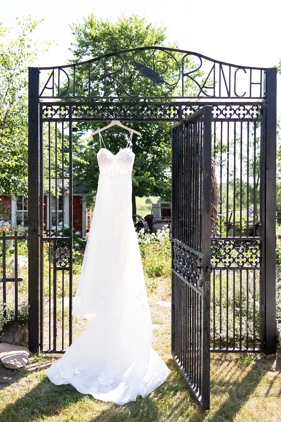 Wedding dress on gate