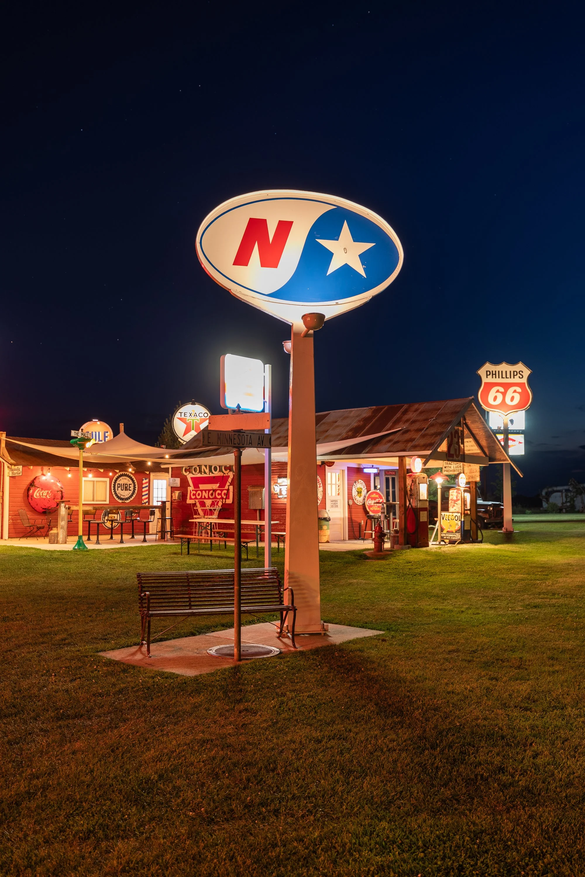 The Northstar sign, vintage lighted signs at Adler Ranch Wedding Venue, located about one hour from St Cloud MN