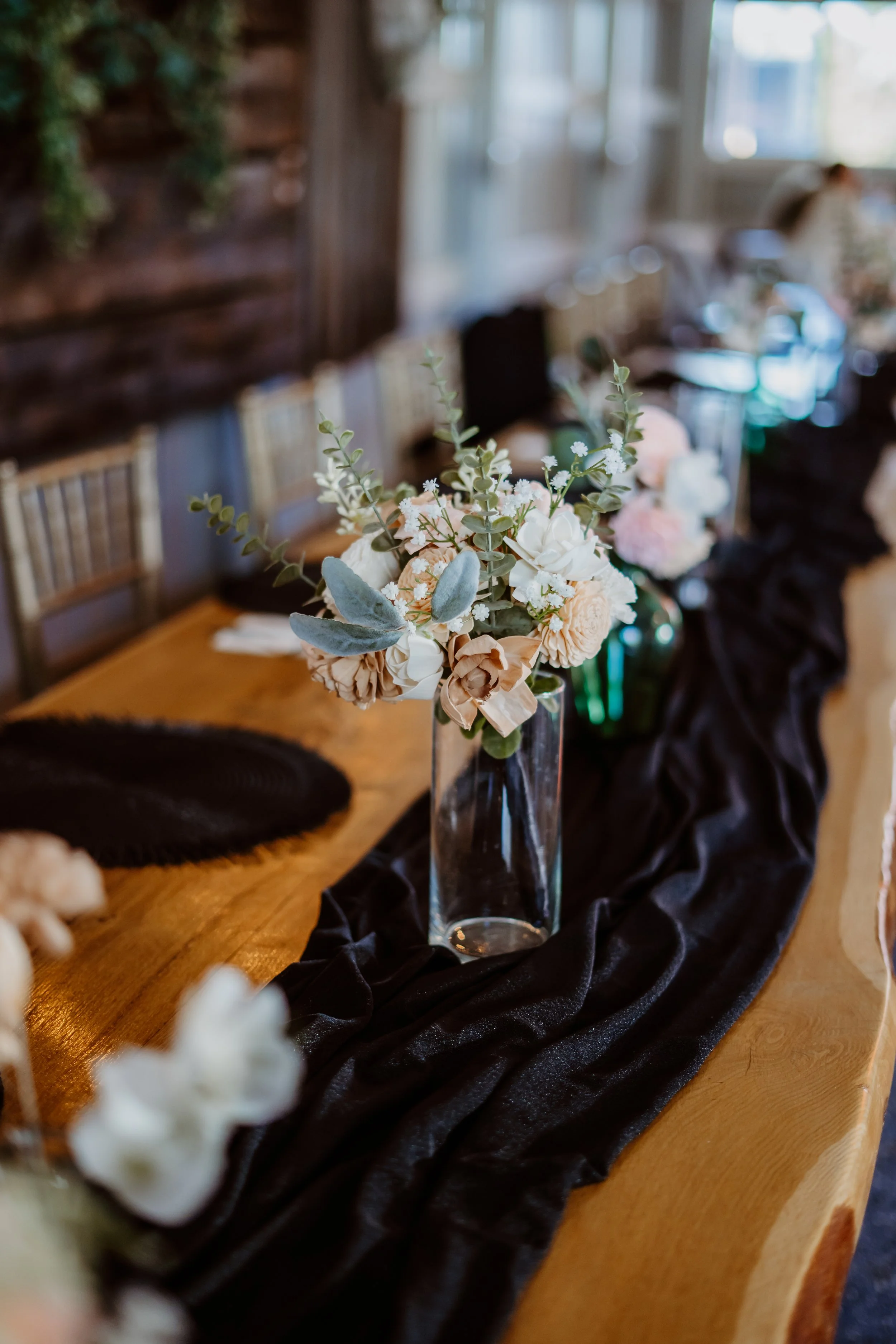 reception space showing table arrangement and structured wedding setup process at Adler Ranch Wedding Venue
