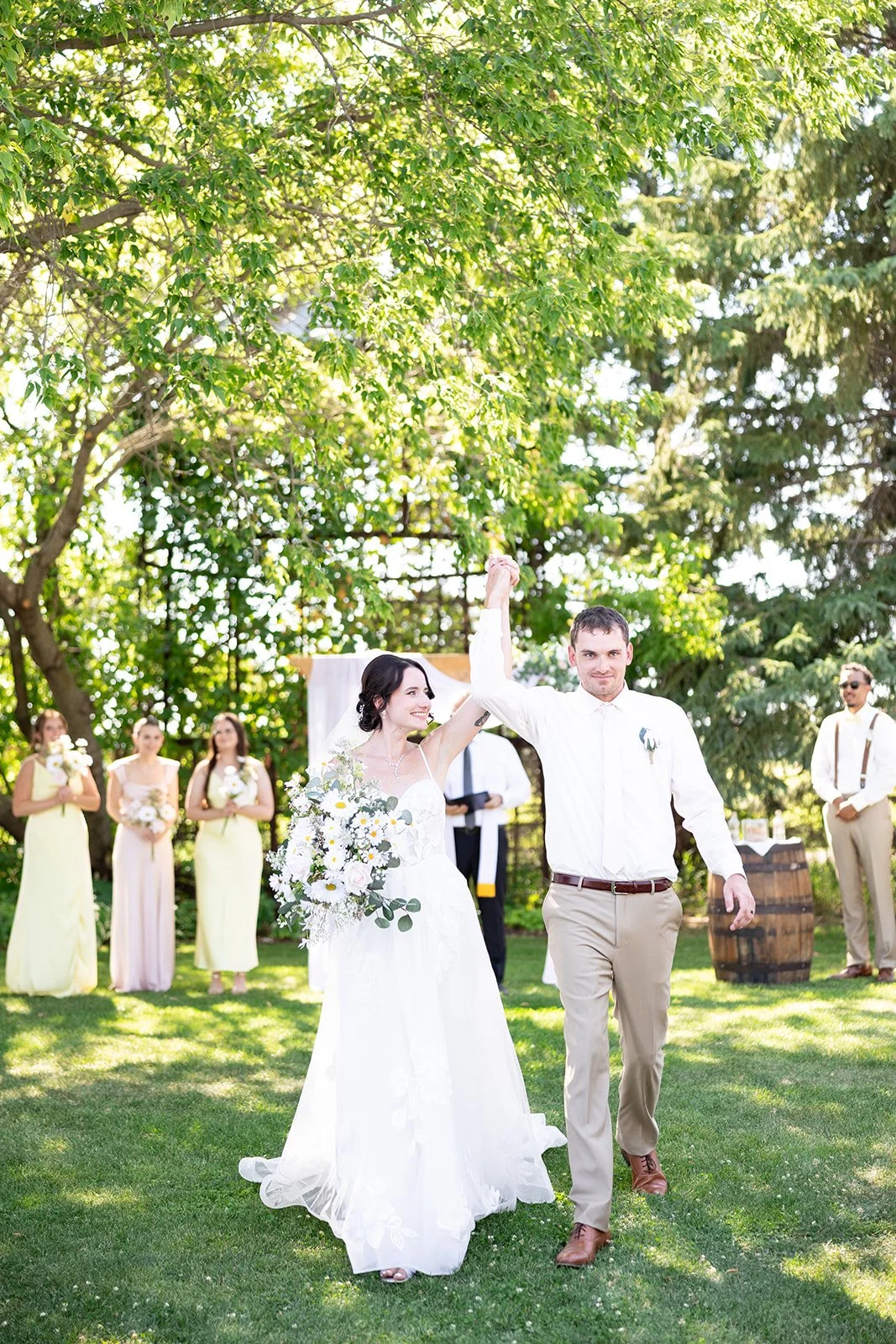 Just married happy couple after ceremony at Adler Ranch Wedding Venue