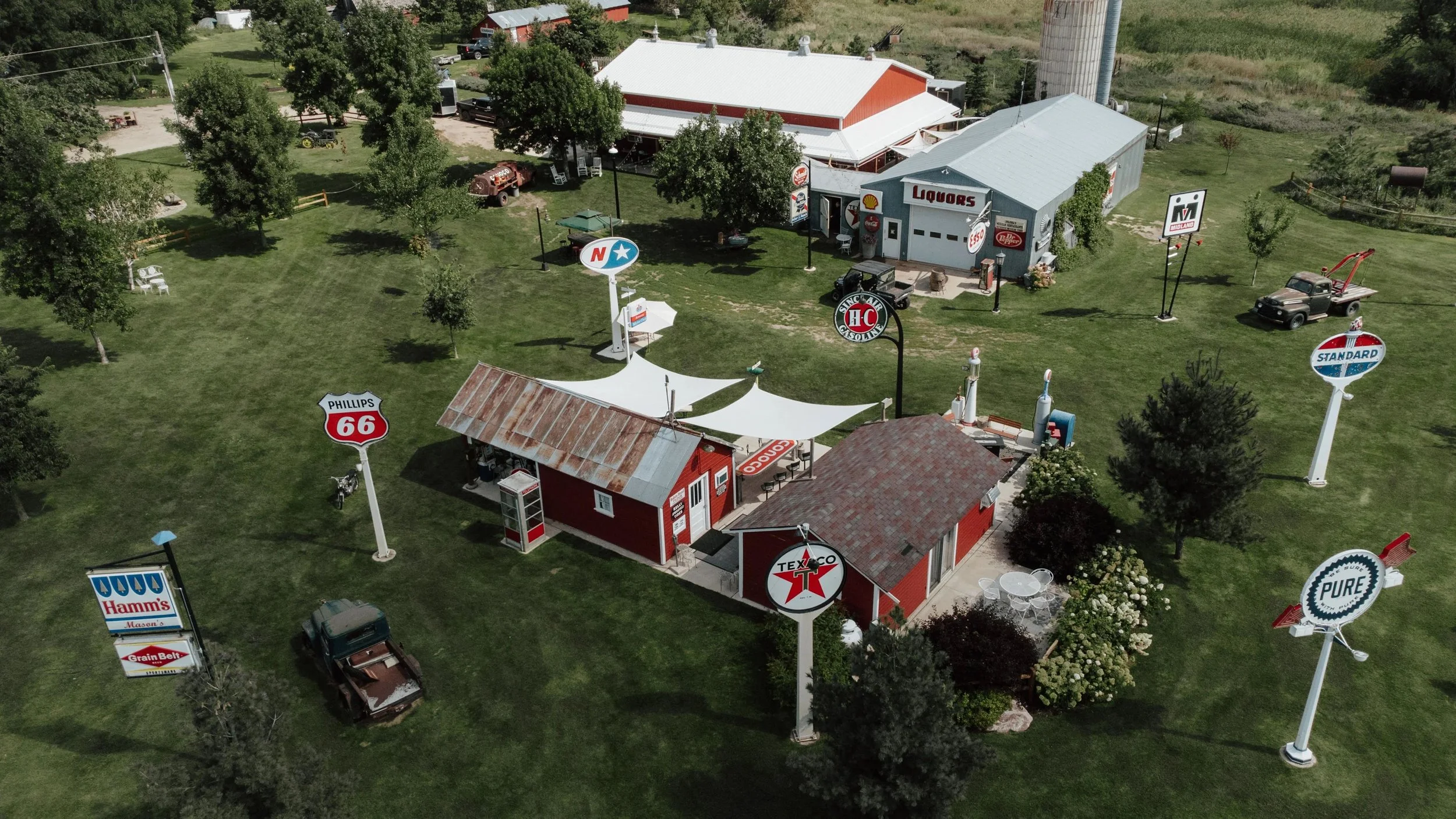 Overhead view of the signs and buildings at Adler Ranch Wedding Venue