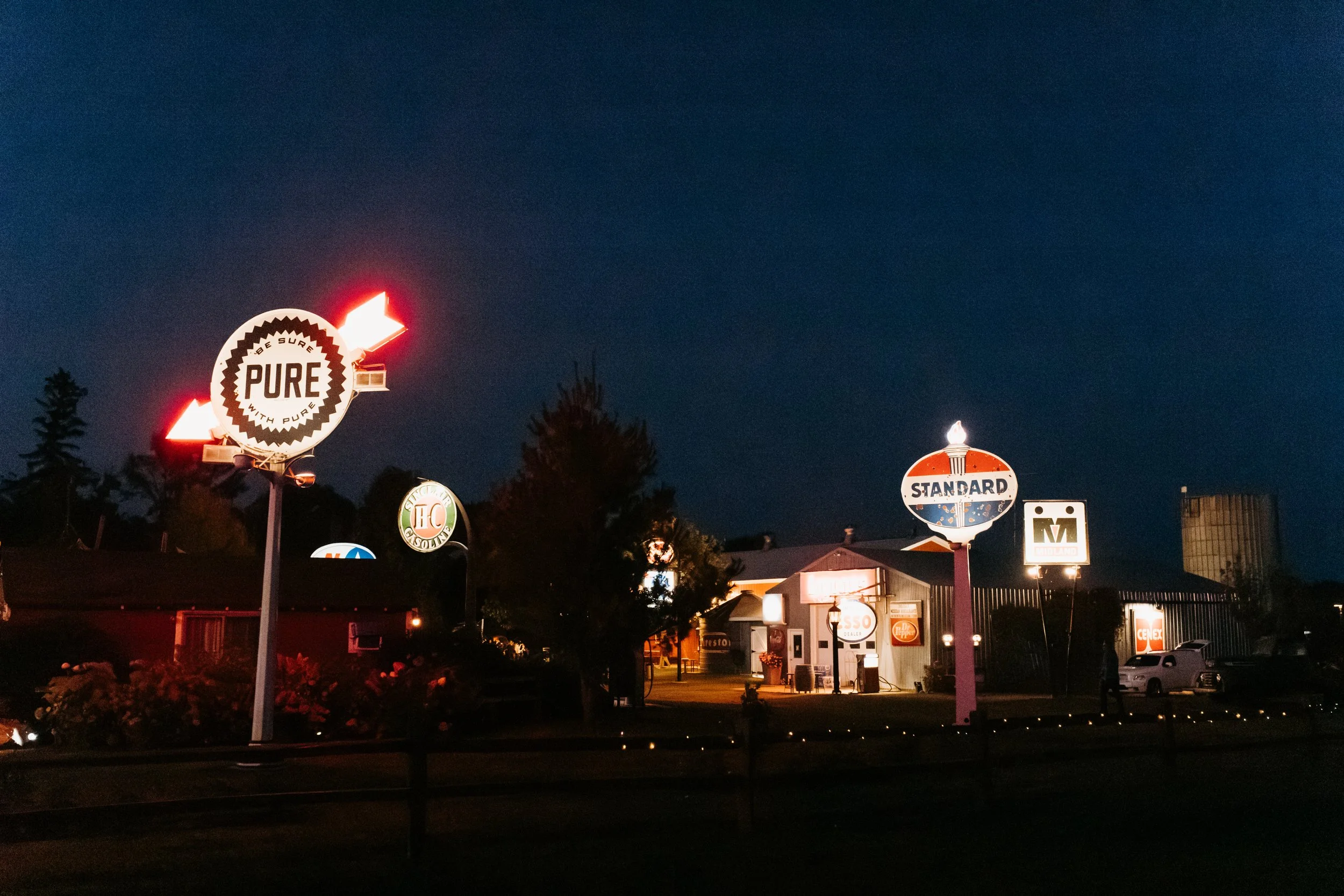 Lighted sign collection at Adler Ranch Wedding Venue near Alexandria MN, retro Americana, garden wedding venue