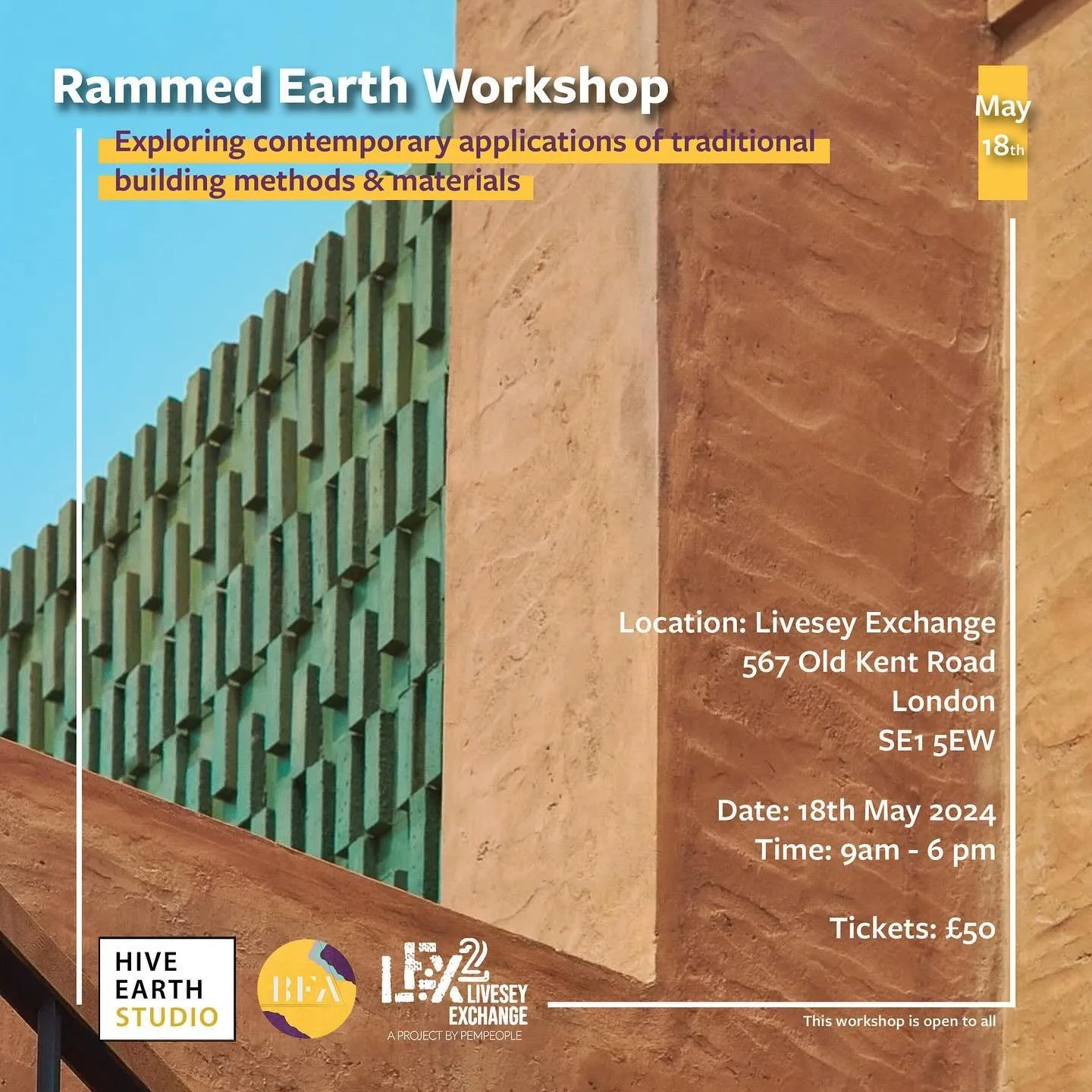 📣 📣 📣 In light of feedback we have received from BFA members and others interested in participating in our upcoming rammed earth workshop with our friends at Hive Earth, we have changed the programme to make it a lot more accessible! 

Instead of 