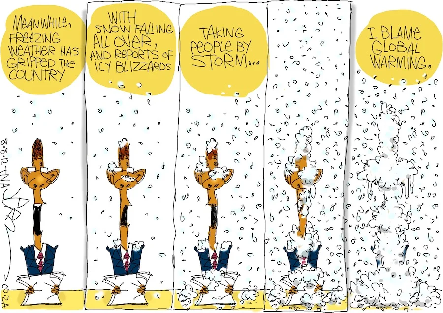 The climate changes four times a year, as this newsreader suggests.