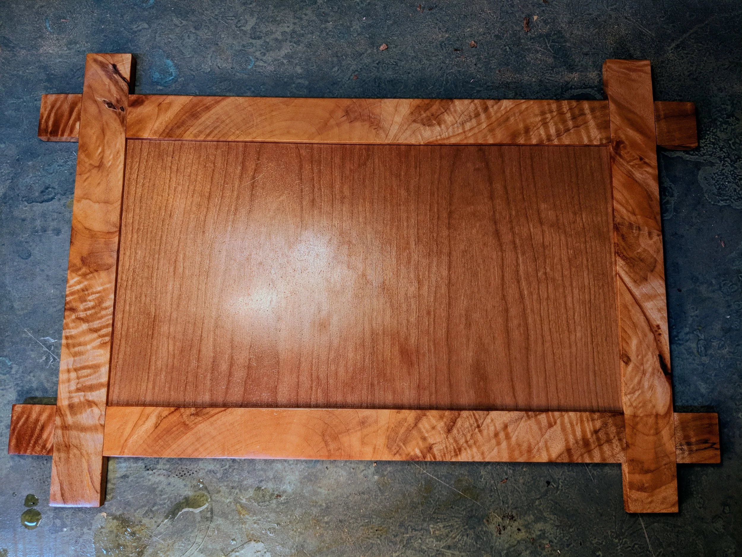 cross stitch frame, curly maple and cherry
