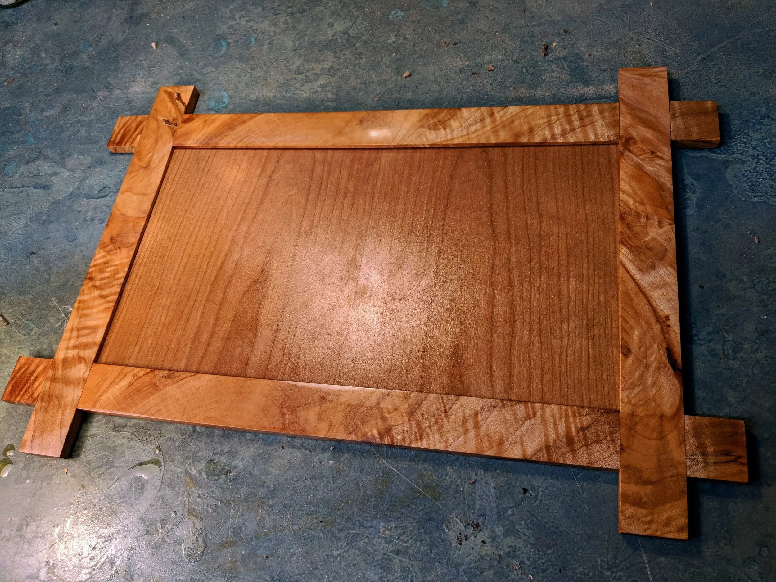 cross stitch frame, curly maple and cherry