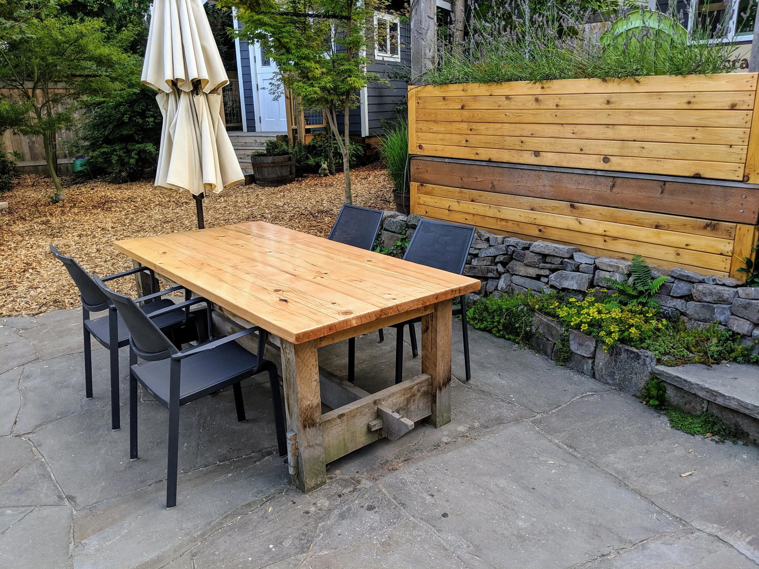 Resurfaced cedar picnic table