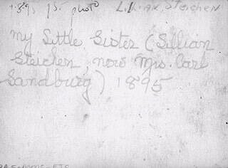 Above right: On the verso is Steichen's notation, misspelling his sister’s name with two ‘L’s instead of one. 